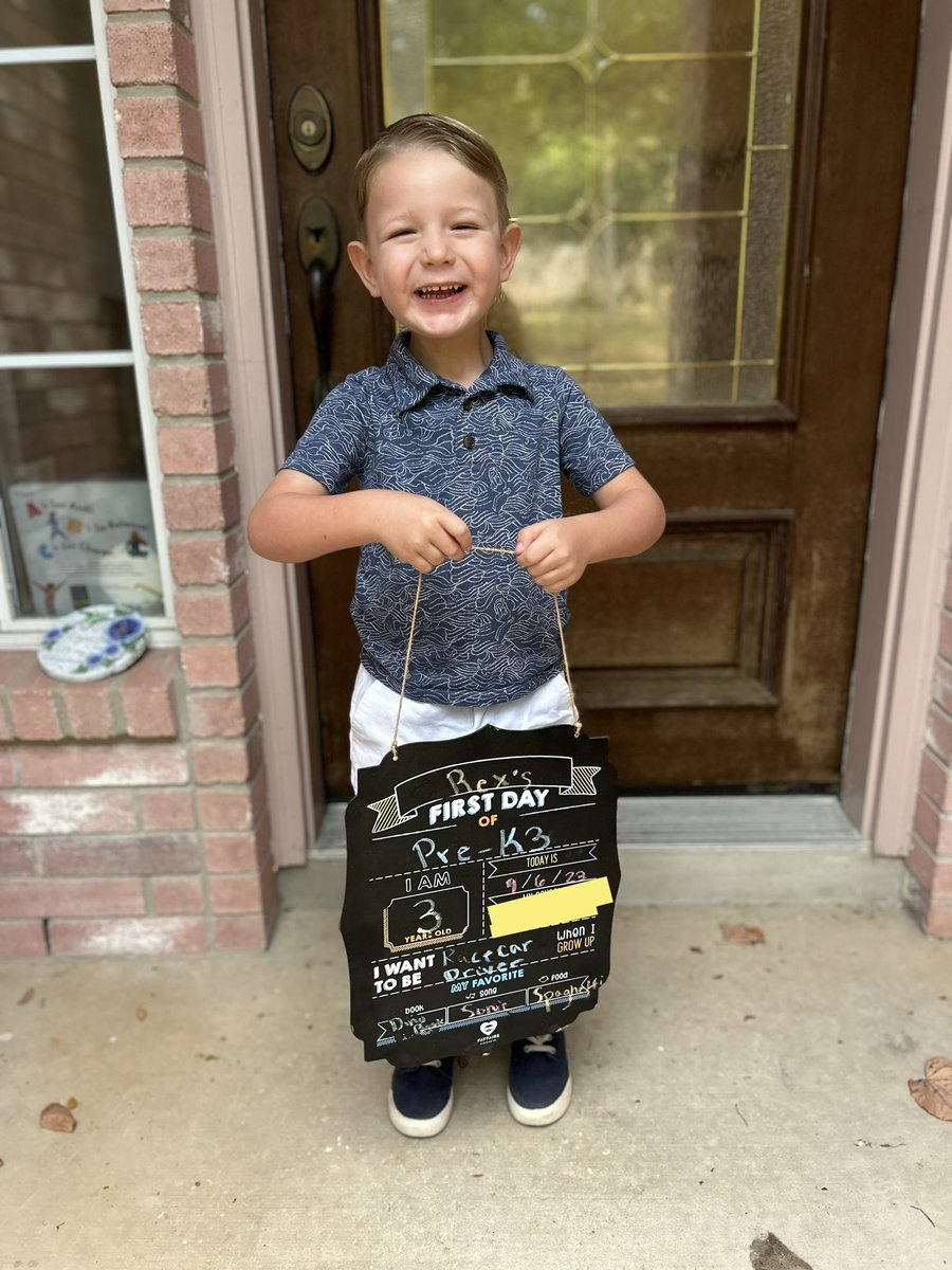 First Day of Pre-K for Rex!  We love you buddy.  Have a great day 🦖 #FirstDayOfSchool