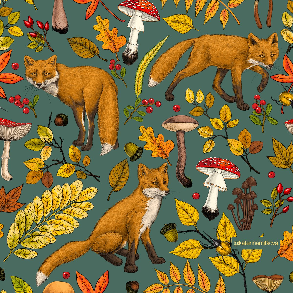 katerinamitkova's tweet photo. Autumn foxes, 4 colorways.
#spoonflower #society6 #redbubble #teepublic #zazzle #fabric #fabricdesign #wallpaper #wallmural #fox #mushrooms #patterndesign #surfacedesign #autumnpattern #autumnbotanicals #autumnleaves #patternlove #lovepattern #artlicensing #patternlicensing https://t.co/iJ6LXPlhlJ