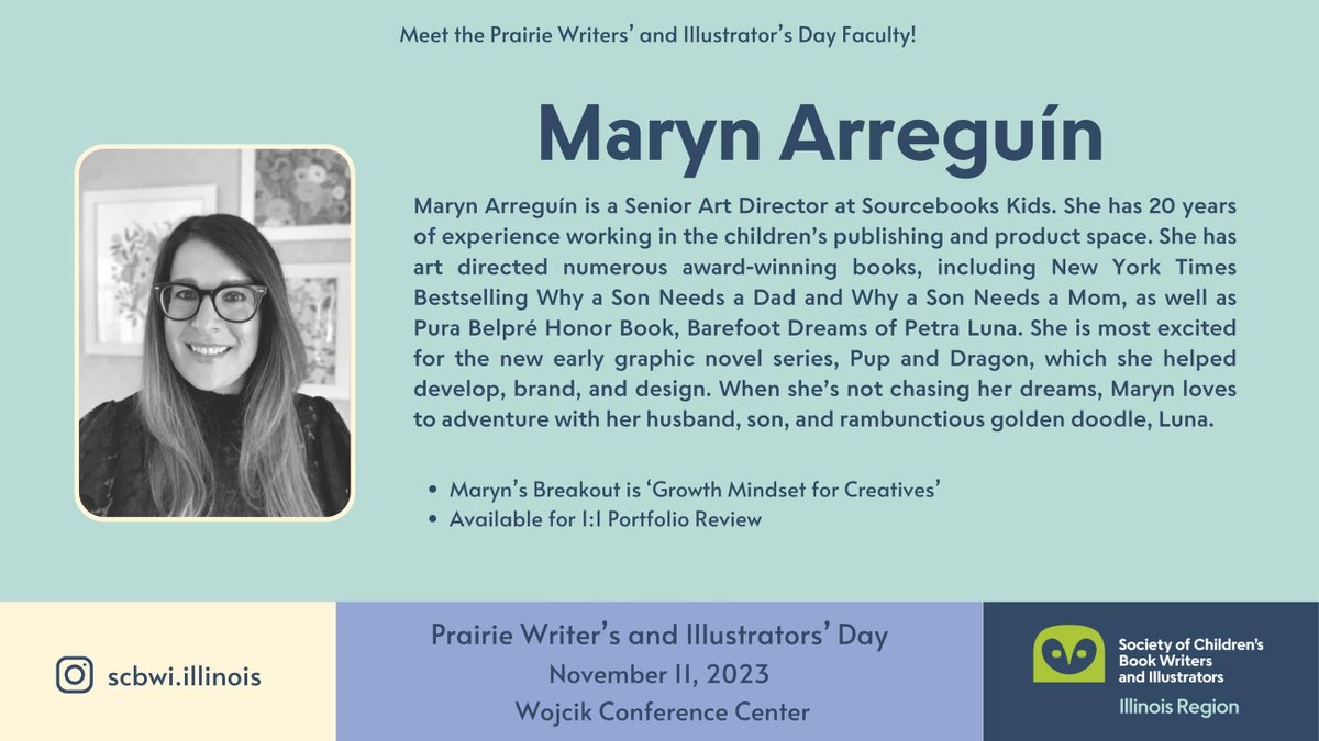 Let's meet #PWIDCloseUp2023 Faculty Maryn Arreguín Senior Art Director <a href="/sourcebookskids/">Sourcebooks Kids</a>. Maryn’s Breakout Session is ‘Growth Mindset for Creatives’ and  available for 1:1 Portfolio Review. For more information Link in Bio! Can’t wait to see you Close Up and in-person! #scbwi