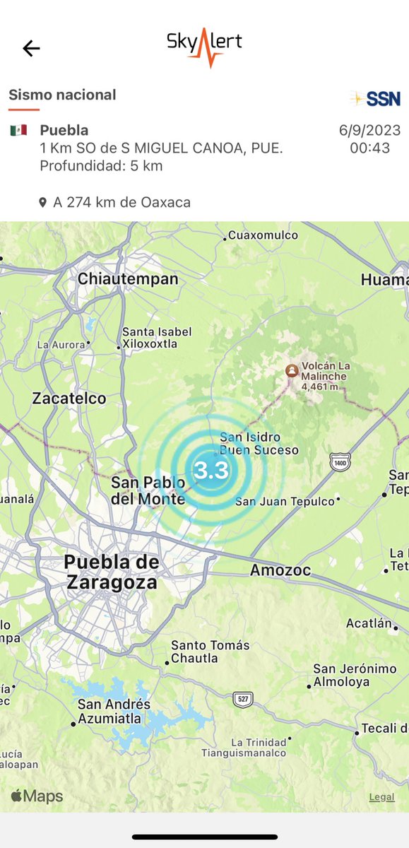 SkyAlertMx's tweet image. Durante la primera hora de esta mañana,  se registró sismo de magnitud 3.3 (SSN) con epicentro al sureste de La Malinche entre los límites de Puebla - Tlaxcala.

No hubo reportes de percepción.