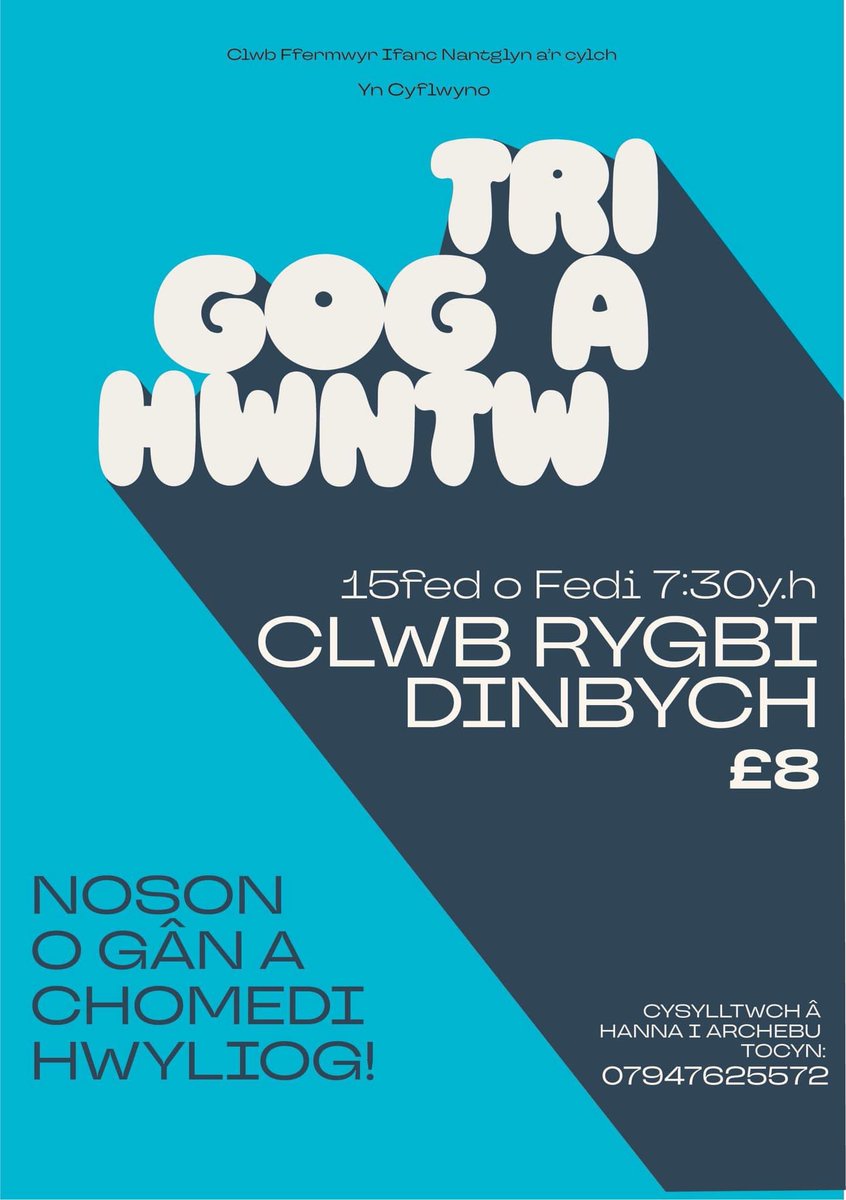 Noson o gân a chomedi hwyliog gyda’r.. 

TRI GOG A HWNTW 

📍 - <a href="/CRDinbych/">𝗖𝗹𝘄𝗯 𝗥𝘆𝗴𝗯𝗶 𝗗𝗶𝗻𝗯𝘆𝗰𝗵</a>
📆 - 15.09.23
⏰ - 7.30y.h
🎟️ - £8

#TriGogaHwntw