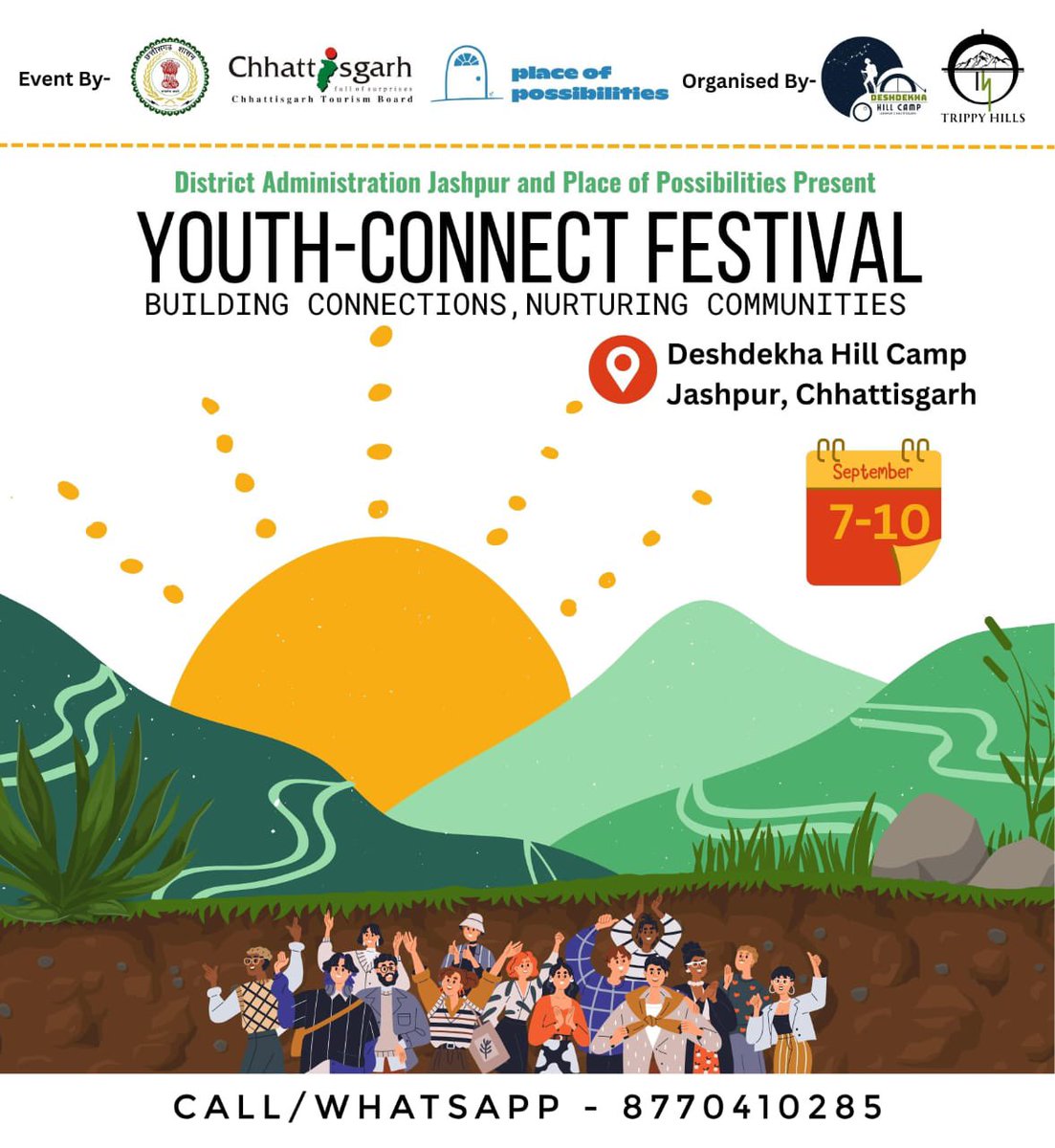 JashpurDist's tweet photo. “Youth-Connect Festival”

Building Connections Nurturing Communities

🗓️ 7-10th September 23’
📍DeshDekha Hill Camp Jashpur, Chhattisgarh

Presented By - District Administration Jashpur https://t.co/93SggTngZh