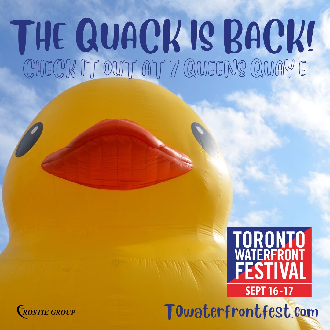 RostieGroup's tweet photo. #TheQuackisBack!
The World’s Largest Rubber Duck returns to the #TorontoWaterfrontFestival from September 16-17, 2023.
Other festival programs include the Canadian Armed Forces, pop-up entertainment from Redpath Sugar, local food trucks and much more.
#Atthewaterfront https://t.co/MTvex5IYH4