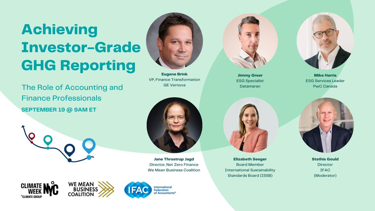 Join us and a panel of experts on September 19 at 9am ET to learn how to enhance GHG reporting to satisfy organizational and investor needs. It may be easier than you think. ifac.org/events/achievi… Presented by IFAC & @WMBtweets. #ClimateWeekNYC @ClimateGroup