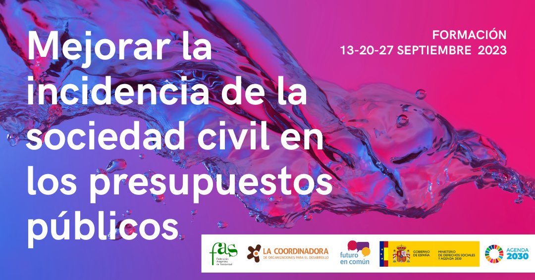 🌊📷 Curso sobre influencia en presupuestos públicos con <a href="/FuturoEnComun/">FuturoEnComun</a>

Aprende estrategias clave para la incidencia política y el ciclo presupuestario de las administraciones públicas. 

APÚNTATE 👇👇
aragonsolidario.org/actividades/fo…

📷#IncidenciaPolítica #SociedadCivil