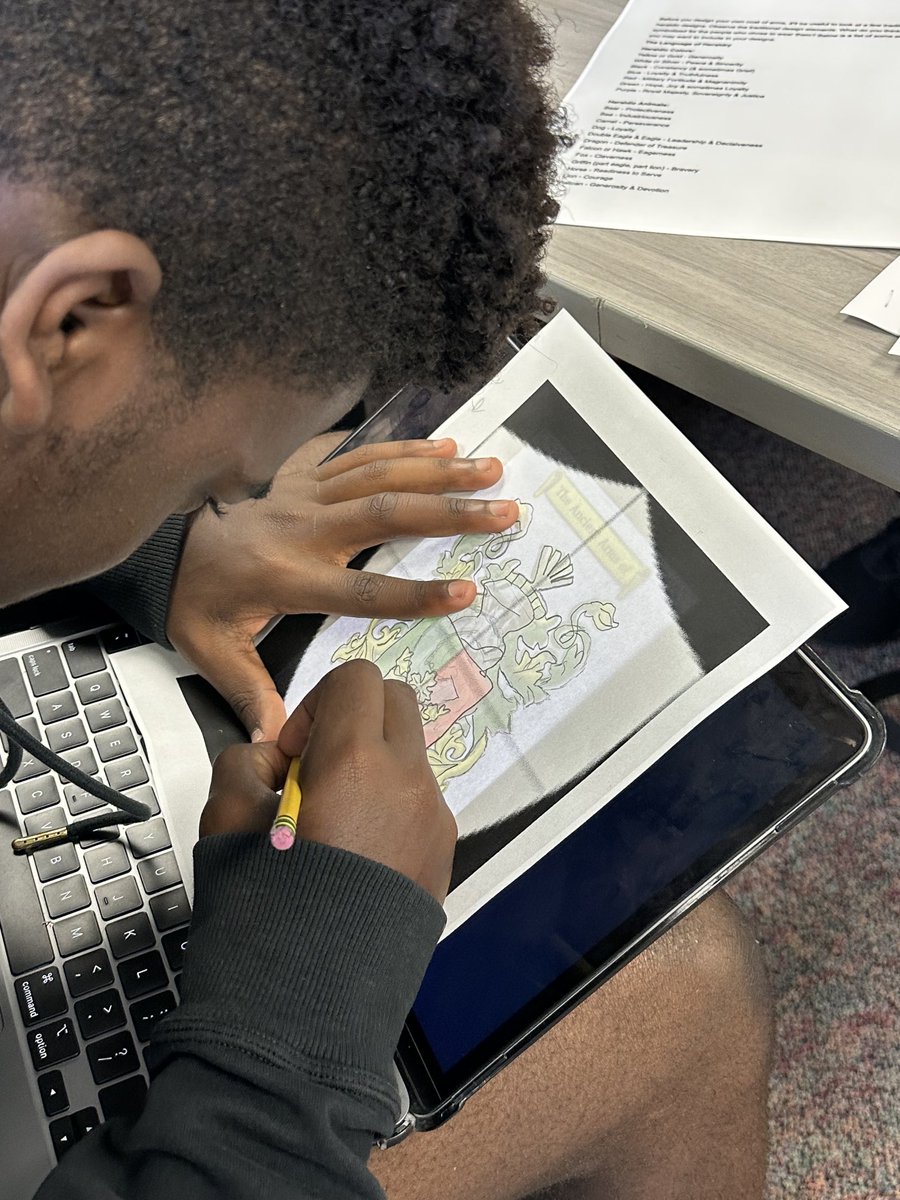 Eaton_Vicky1123's tweet photo. What’s in a name. Learning about medieval knights and how the shields that they carried told their story. The colors, the lines, and the symbols all have a meaning.⁦@FPCHS⁩ ⁦@Amy_Ferrer_FPC⁩ https://t.co/4eKKTpD9Bw