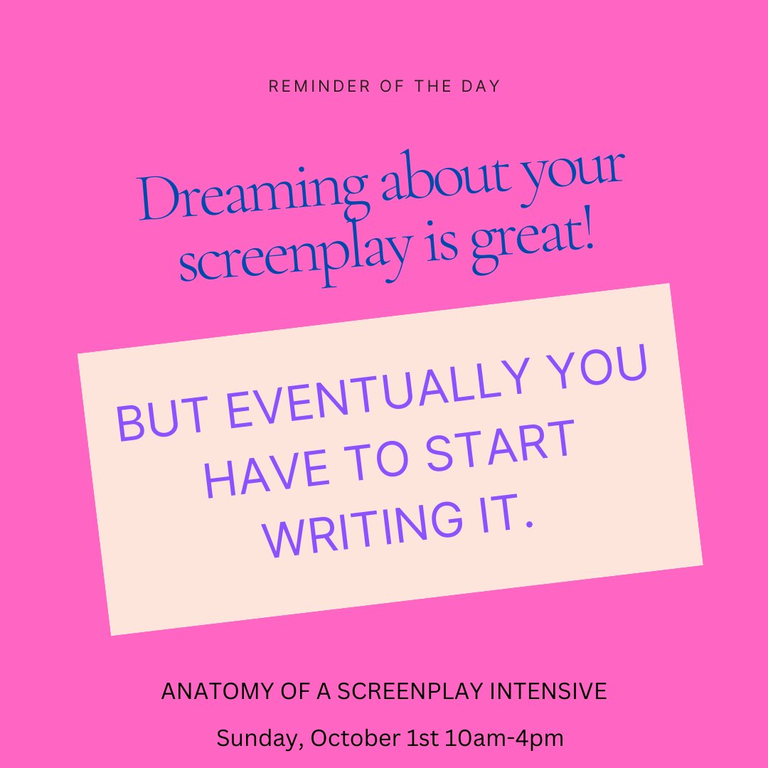 If you’d like to start dreaming big AND writing, join me on October 1st for my one-day “Anatomy Of A Screenplay Intensive.” More details at: 
laurelbradycreations.com/for-the-love-o…

#anatomyofascreenplay #writingintensive #writingworkshop #writersoftwitter