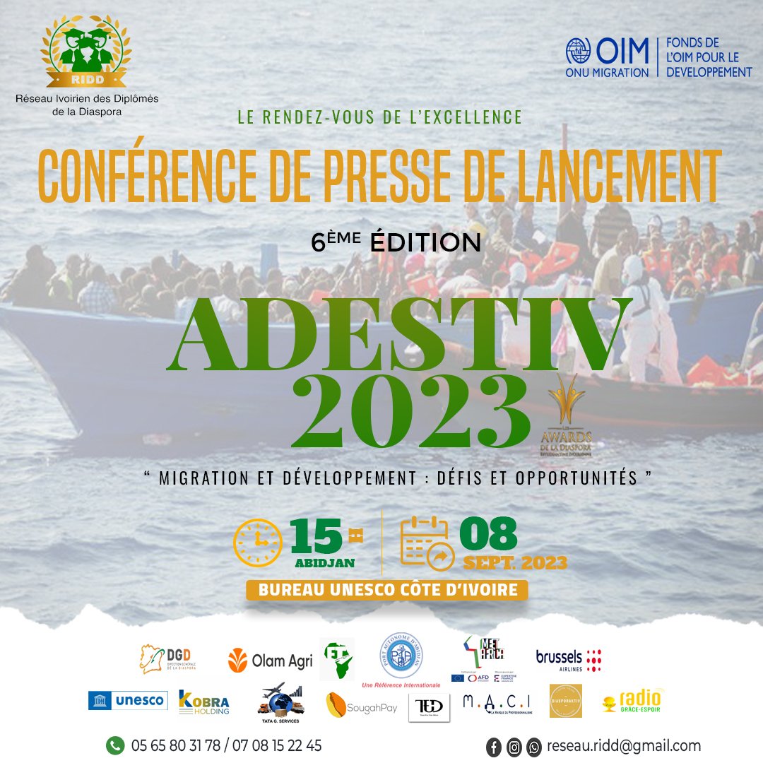 Ridd_ci's tweet photo. Le 𝐕𝐞𝐧𝐝𝐫𝐞𝐝𝐢 𝟎𝟖 𝐒𝐞𝐩𝐭𝐞𝐦𝐛𝐫𝐞 𝟐𝟎𝟐𝟑 se tiendra la Conférence de presse pour le lancement effectif des ADESTIV23  dans les locaux de Unesco Abidjan .

RESTEZ CONNECTÉS !!! 😉

#adestiv23 
#15et16septembre2023 
#Ridd https://t.co/Tky0AQmTY2