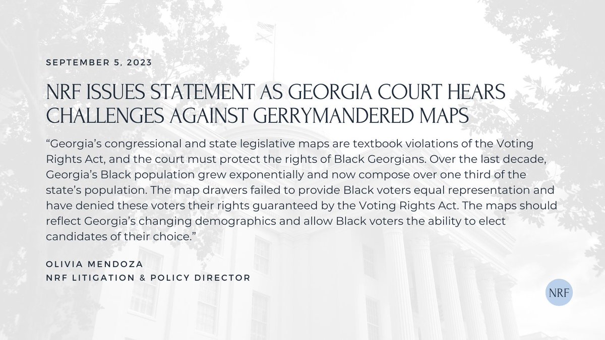 ICYMI: The trial featuring challenges against Georgia’s congressional &amp; state legislative maps began yesterday.

We echo our Director of Litigation – GA’s maps are textbook violations of the VRA. The court *must* rule on the side of Black Georgians. bit.ly/45FDlP0