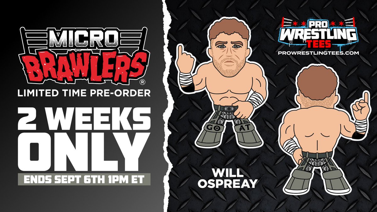 PWTees's tweet image. Hurry! You only have until 1PM ET to pre-order the Will Ospreay Micro Brawler. Only available on Pro Wrestling Tees! Order here- pwtees.co/3E50Wg6
@WillOspreay 
#willospreay #pwtees #microbrawler #prowrestlingtees
