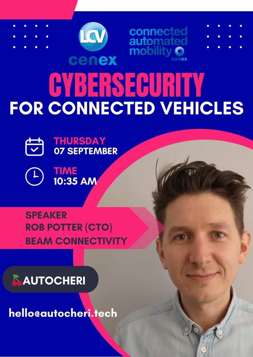 Rob Potter, CTO at Beam Connectivity, will be speaking about hardware security for connected vehicles at 10:35am on September 7th during the Cenex LCV show.

For any further details, you can find the AutoCHERI project on Stand C2-110 as well as the Beam Connectivity stand C2-100.