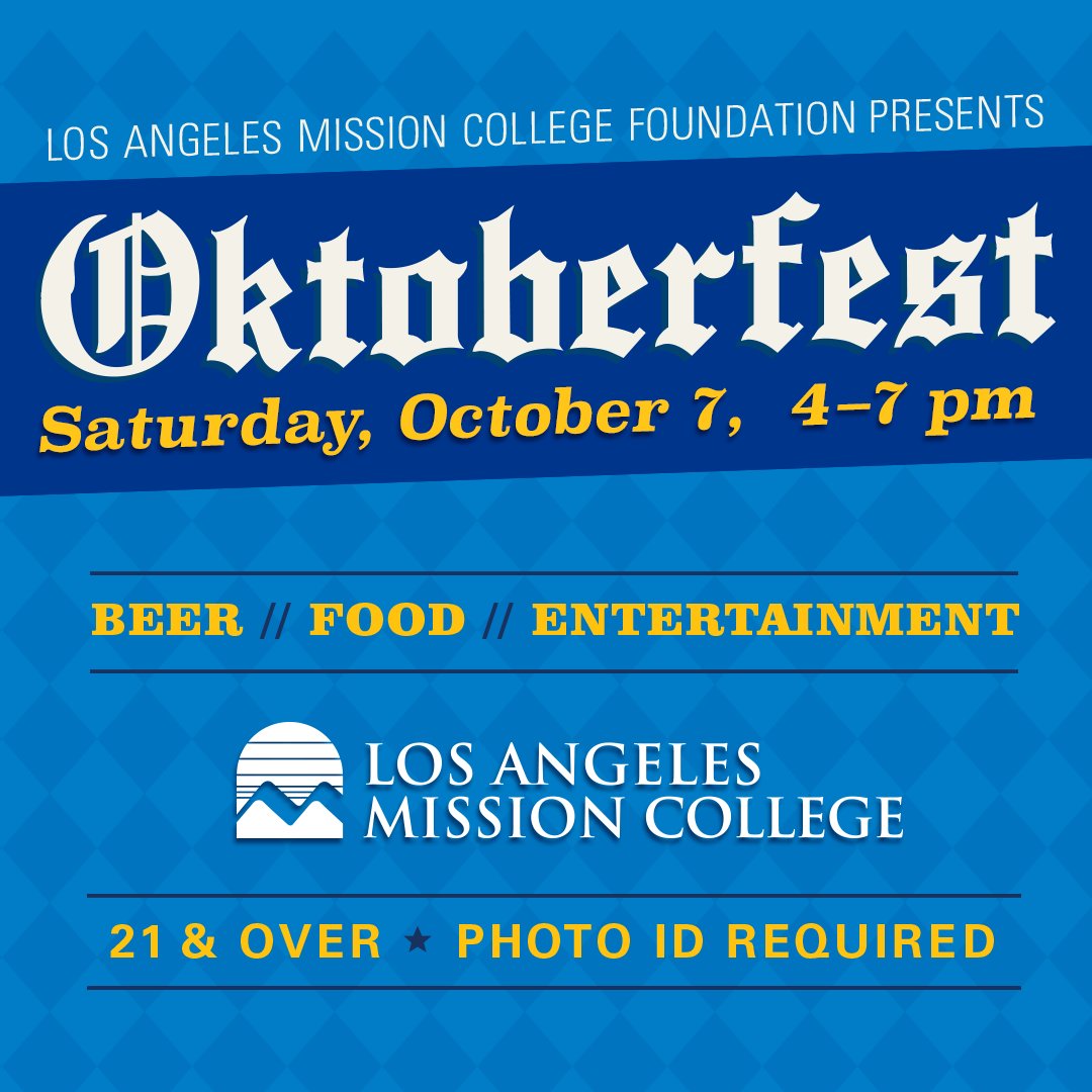 There's less than one week left to claim your Early Bird Discount!

Join us for the Valley’s premier Oktoberfest, featuring local craft beers, Bavarian-style cuisine, and live entertainment. 

Visit lamission.edu/okoberfest and purchase tickets today!