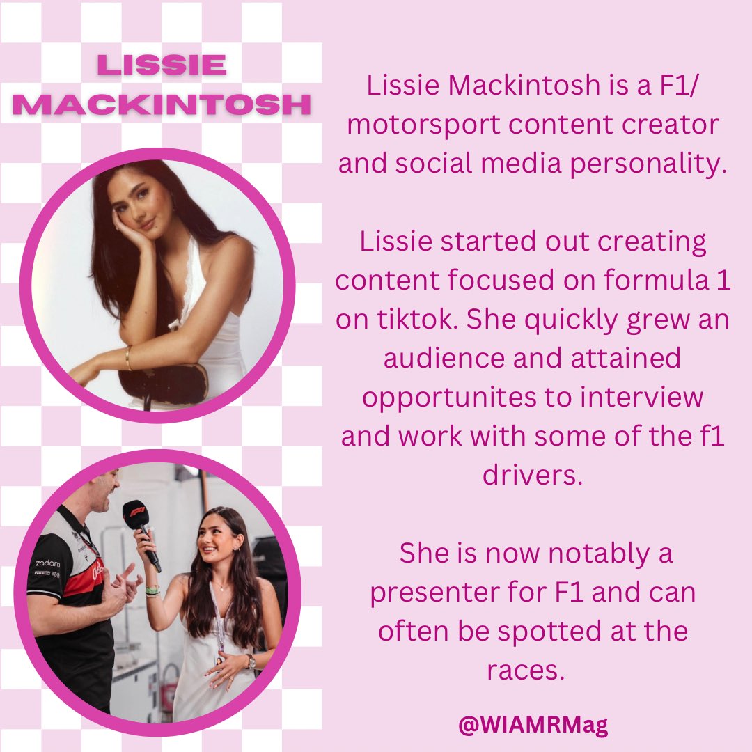 WIAMRMag's tweet photo. Its Wednesday! ๐ฅณ So here is our Women of the Week! Today we are highlighting Lissie Mackintosh โจ
#wiamrmag #lissiemackintosh #f1 #magazine #womeninmotorsport #ContentCreator #tiktok https://t.co/HYyRrcNmXW