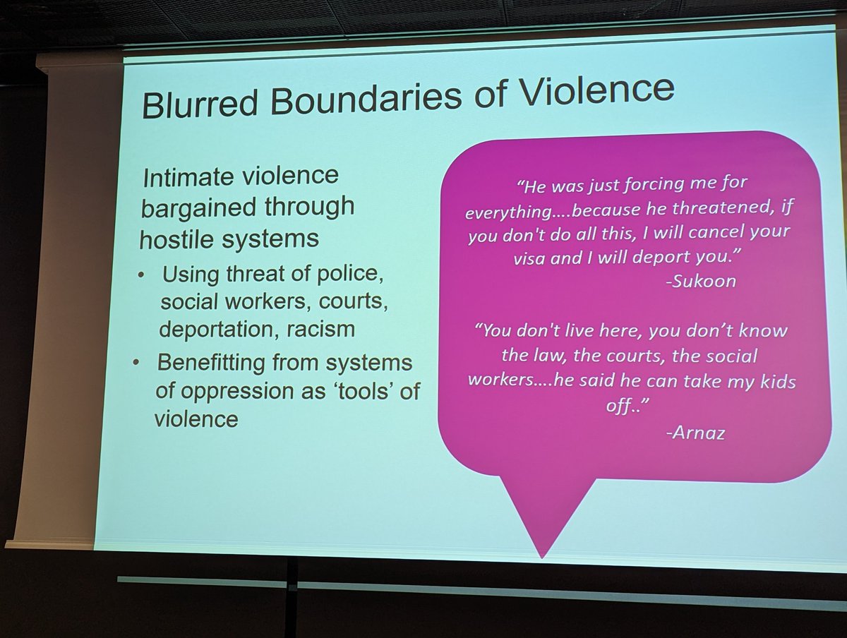 Great discussion by <a href="/_AnkitaMishra/">Dr Ankita Mishra</a> about how the label 'intimate' partner violence ignores how abusers use public apparatus in their abuse, and how systems e.g. CJS who are meant to respond to violence are oppressive themselves