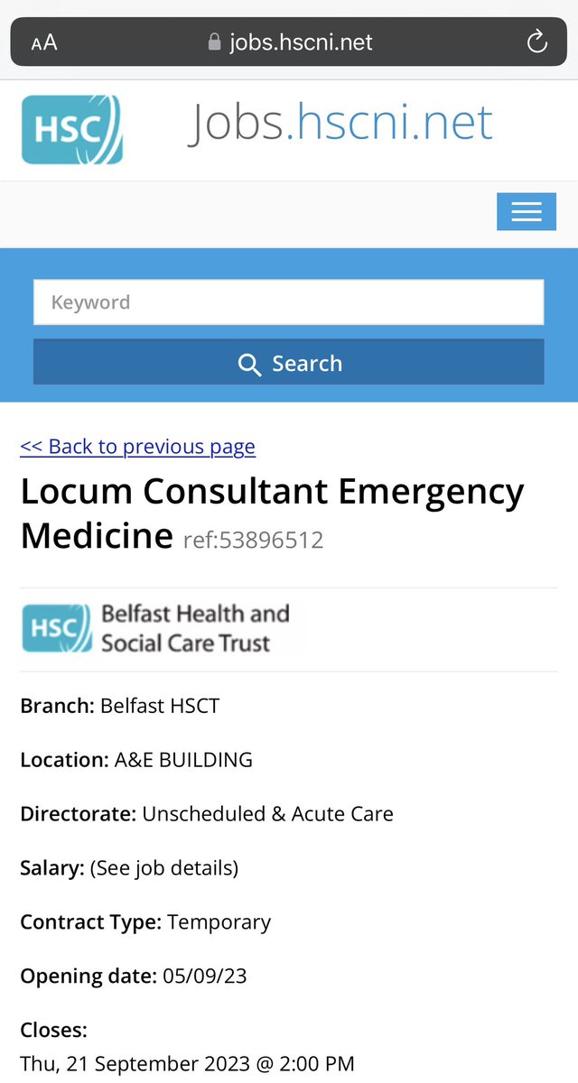 🚨Locum Consultant in Emergency Medicine🚨

Excellent opportunity to join a really great team. <a href="/BelfastTrust/">Belfast Trust</a> Emergency Medicine

jobs.hscni.net/Job/30656/locu…