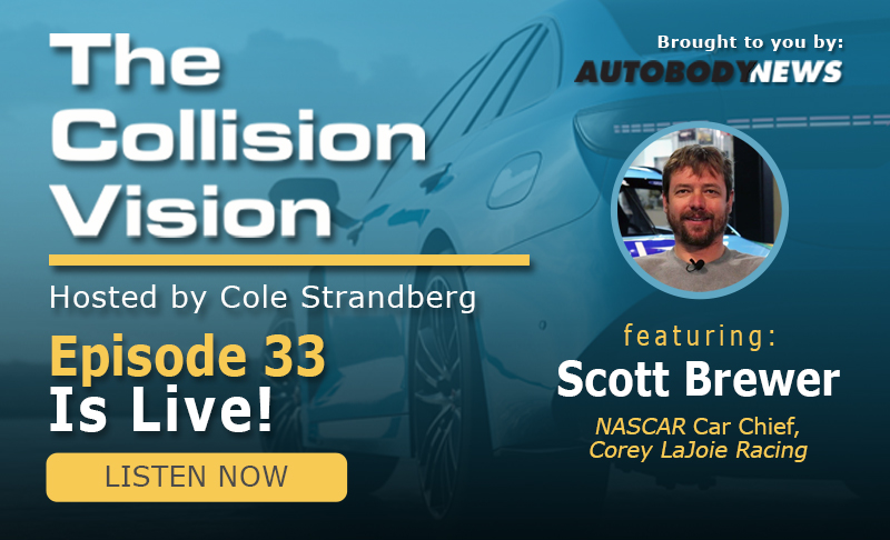 Ep. 33: In the Fast Lane with @NASCAR Car Chief Scott Brewer. Listen to the full episode here: bit.ly/3jz76hJ. #TheCollisionVision #Autobodynews #ColeStrandberg #CollisionRepair #autobodyshop #podcast
