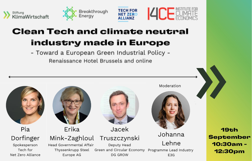 I4CE_'s tweet photo. #I4CEvent 📅 1/2
Cleantech and #Climate neutral industry made in Europe
📆19/09 – 10:30PM-12:30AM
▶️Can #Europe win the race to #Cleantech industrie with its green industrial policy: #GreenDeal #NetZeroIndustry ?
▶️w/@ThPellerin from #I4CE
👉https://t.co/SfaSR5J21D https://t.co/xAU8iOcHRh