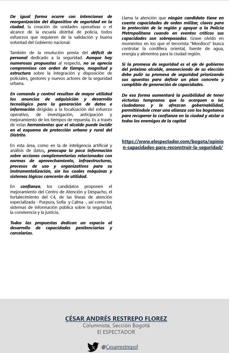 Cesarestrepof's tweet photo. 🤔¿Qué significan las capacidades en una promesa de seguridad?

🔑¿Cuáles se necesitan para reconstruir la seguridad de @Bogota?

🚨¿Tendrá capacidades el nuevo alcalde para cumplir su promesa de seguridad?

🚩🚩🚩CAPACIDADES PARA RECONSTRUIR LA SEGURIDAD 
https://t.co/IMivgPdNyi https://t.co/AoYI2lFTPY