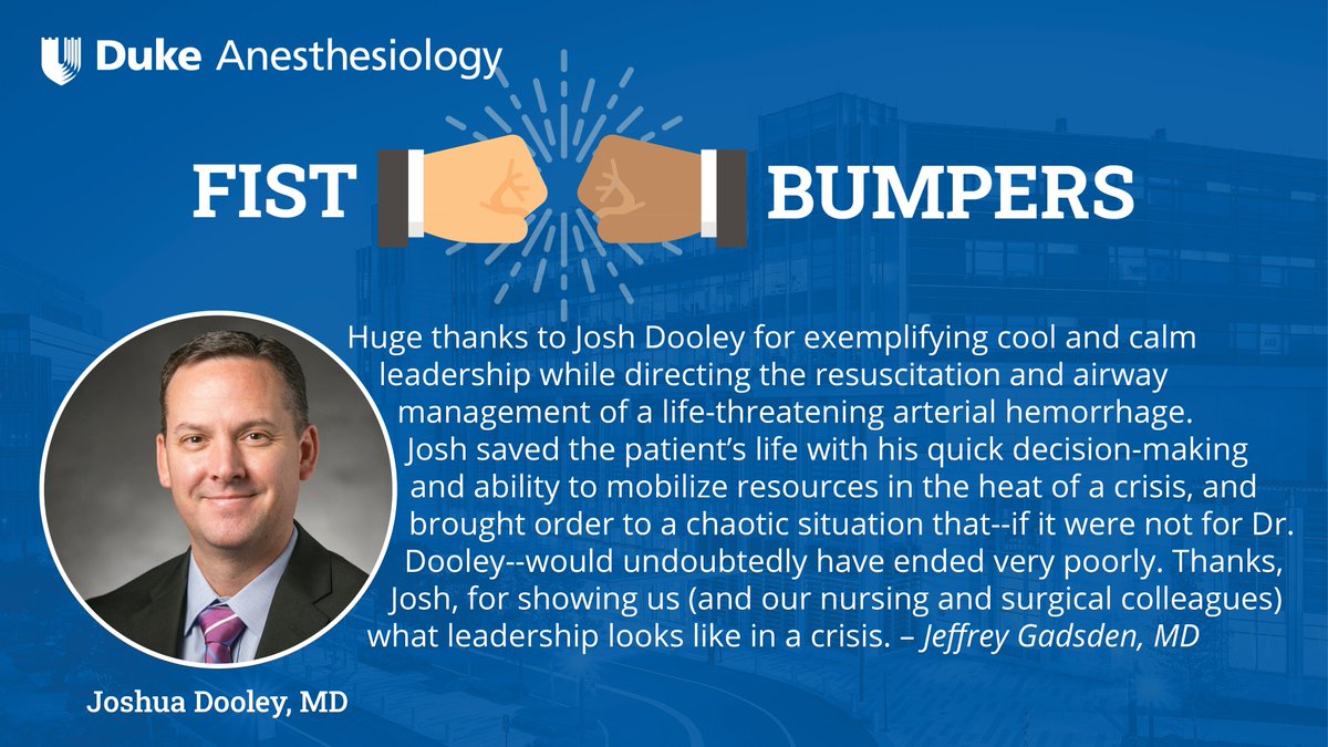 🤜🤛A #DukeAnesFistBump on this #WellnessWednesday from our Dr. @jeffgadsden to our Dr. Joshua Dooley @Doctor_JRD! VIEW all of the fist bumpers & SUBMIT a Duke Anesthesiology fist bump: anesthesiology.duke.edu/fist-bump