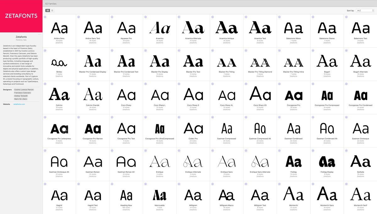 Fontstand (@fontstand) on Twitter photo We are very pleased to welcome <a href="/Zetafonts/">Zetafonts Foundry</a> to Fontstand. They are based in the heart of Florence, and bringing a distinctive Italian flavour to type design. Their Fontstand offerings contain over 60 typeface families ranging from text to display.
fontstand.com/foundries/zeta… We are very pleased to welcome <a href="/Zetafonts/">Zetafonts Foundry</a> to Fontstand. They are based in the heart of Florence, and bringing a distinctive Italian flavour to type design. Their Fontstand offerings contain over 60 typeface families ranging from text to display.
fontstand.com/foundries/zeta…