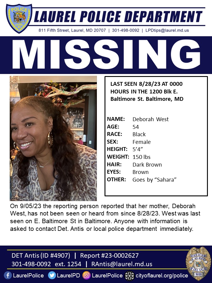 LaurelPD's tweet photo. Missing Person  If you have any information on the whereabouts of the person pictured below please call us at 301-498-0092.

@cityoflaurel

@LaurelPIO https://t.co/YlZegSkqbl