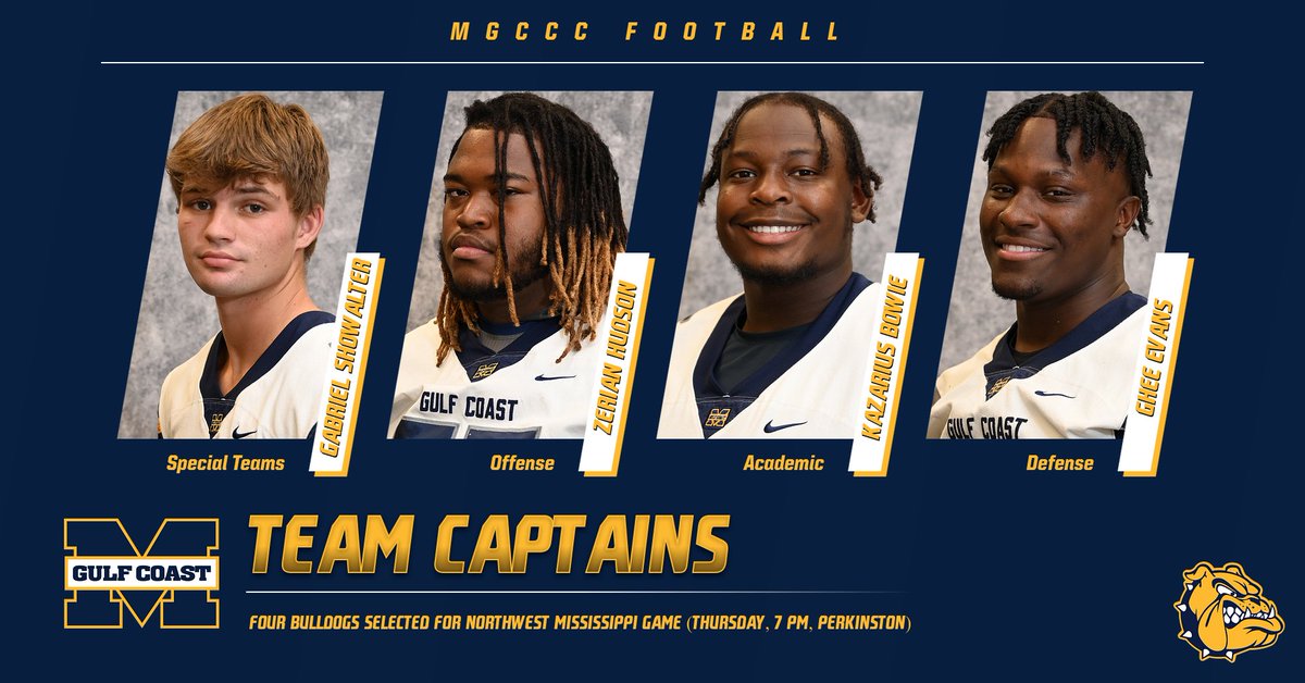 FOOTBALL | @CoachWrightPerk has announced the @MGCCC_FOOTBALL captains for tomorrow night's game against Northwest: