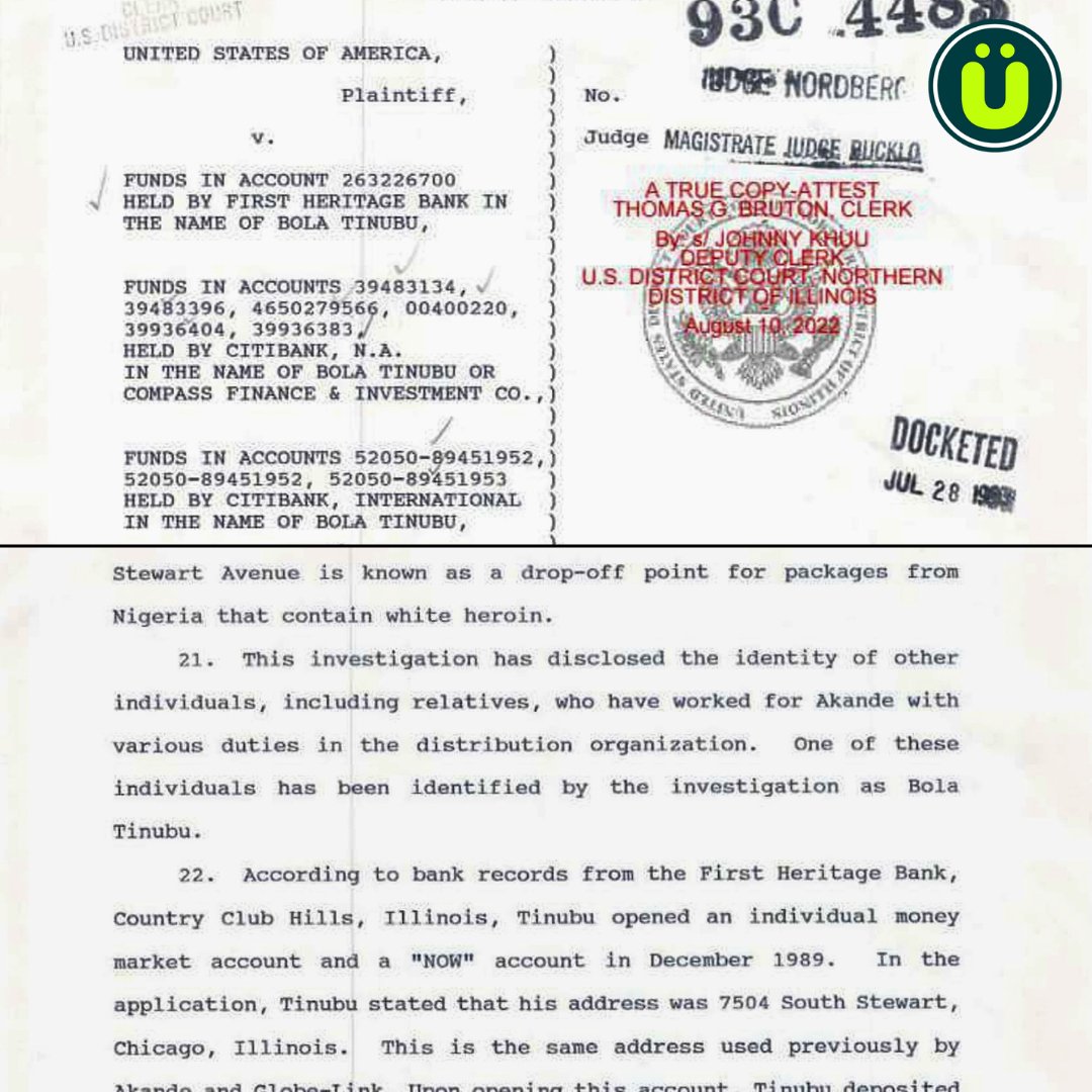 UberFacts's tweet image. In 1993, Bola Ahmed Tinubu surrendered $460,000 to the US government after a Chicago court found the income came from heroin trafficking