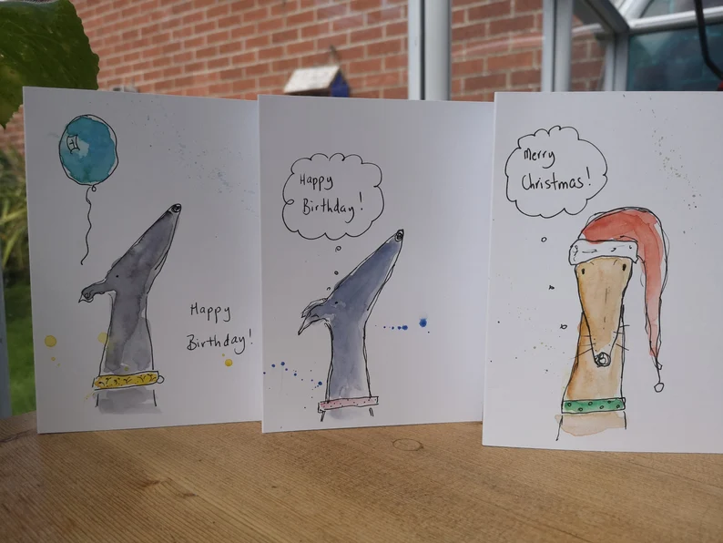 DebRobArt's tweet image. New hand drawn sighthound cards in stock! 5 designs to choose from. £3 each (They're a bit silly &amp;amp; quirky, just like the dogs) #sighthound #greyhound #lurcher etsy.com/uk/listing/154…