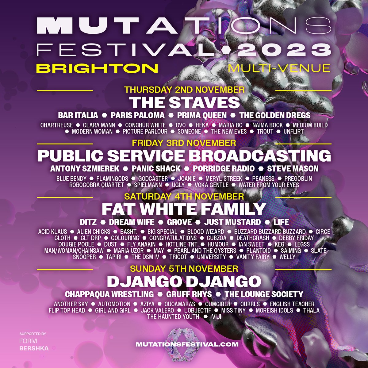 ⬣ Have you managed to digest the full extent of our 2023 lineup yet?! ⬣ 🎟️ Last chance to join the exclusive online pre-sale starting at 9am tomorrow! Sign up at mutationsfestival.com/signup Early Bird tickets start at just £25 a day / £80 for the weekend.