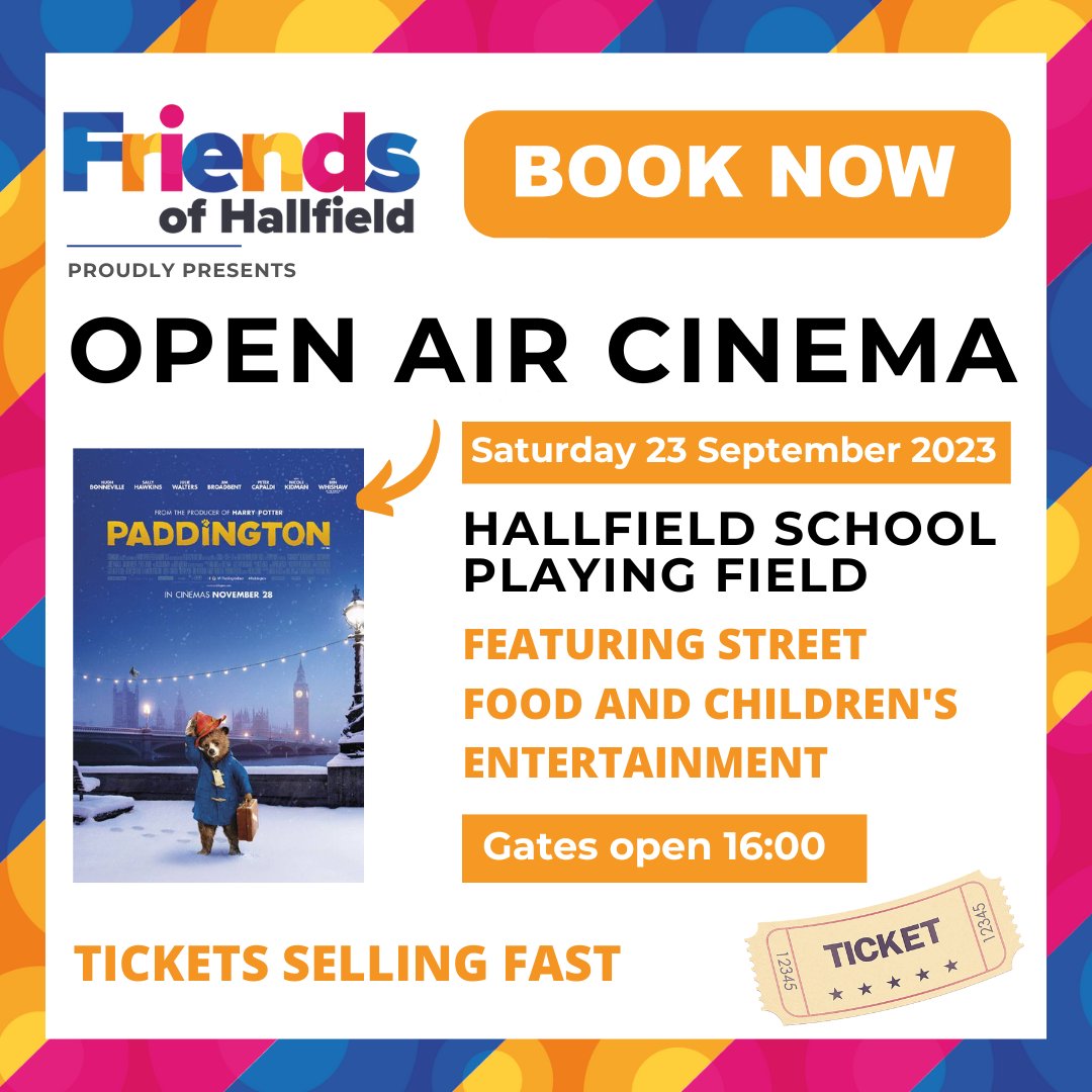 HallfieldSchool's tweet image. Celebrate the beginning of the term with our popular Open Air Cinema event. It's the perfect opportunity to enjoy a movie on the big screen with friends. #friendsofhallfield #hallfieldevents #openaircinema #streetfood 

Book now: trybooking.co.uk/CKJX