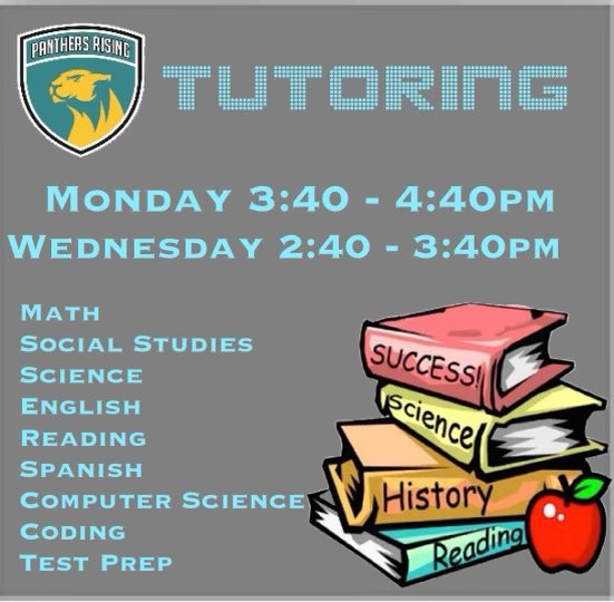 Tutoring starts up next week! Stay tuned for more details!