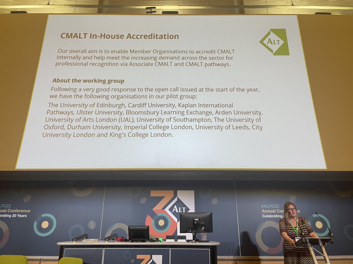 Exciting to hear about the new CMALT in-house accreditation and course and proud to hear colleagues at <a href="/CTLOxford/">Centre for Teaching and Learning</a> have been involved in this. #ALTc23 #ALT #CMALT