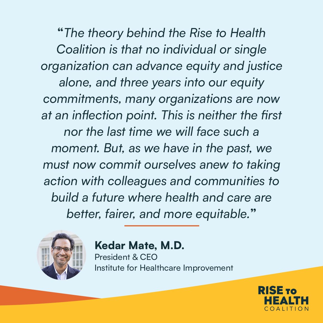 Too many equity leaders have not been set up for success, but @KedarMate from @TheIHI describes how that can change in @BeckersHR. Joining the Rise to Health Coalition is one way to begin advancing equity and racial justice in the health care ecosystem. beckershospitalreview.com/health-equity/…