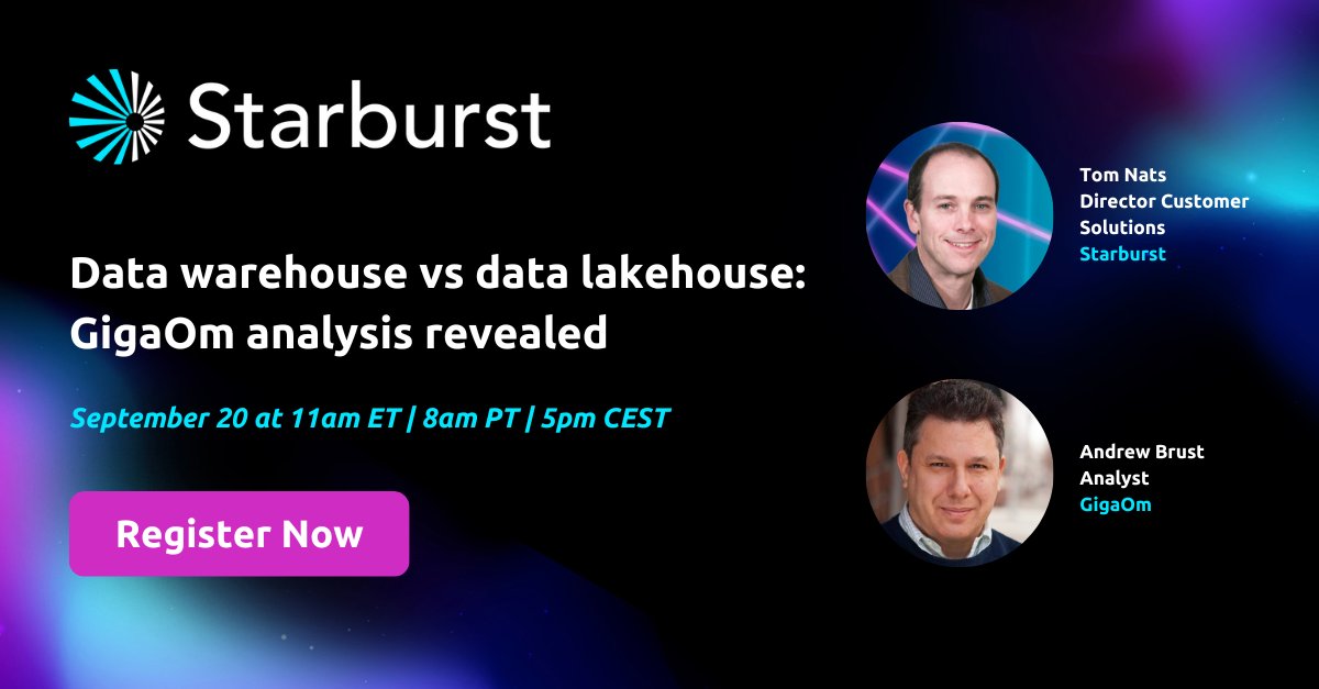 Don't let your data costs snowball.

Join us for this discussion with Tom Nats and Andrew Brust to gain insights into the latest <a href="/GigaOm/">GigaOm</a> report about the performance comparison between the #datalakehouse and the #DataWarehouse: okt.to/CLbh8v 
#bigdata #datalake