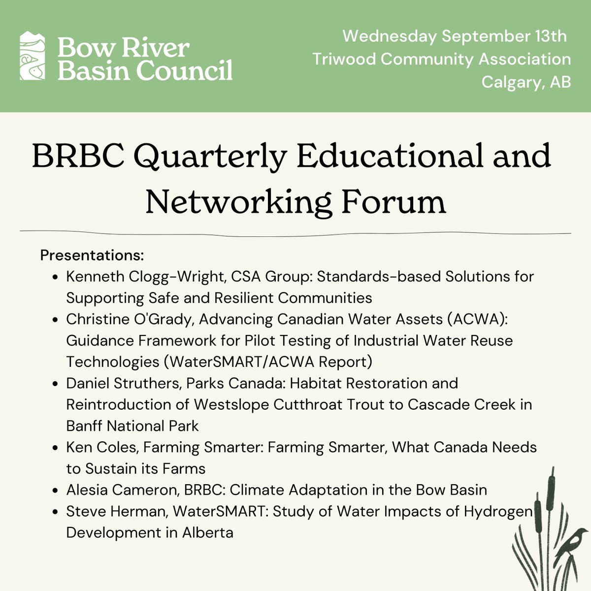 One week until our next Quarterly Educational and Networking Forum! Join us on Wednesday September 13 at the Triwood Community Association for this amazing lineup of presentations. 
Details and registration available here: eventbrite.ca/e/brbc-quarter…