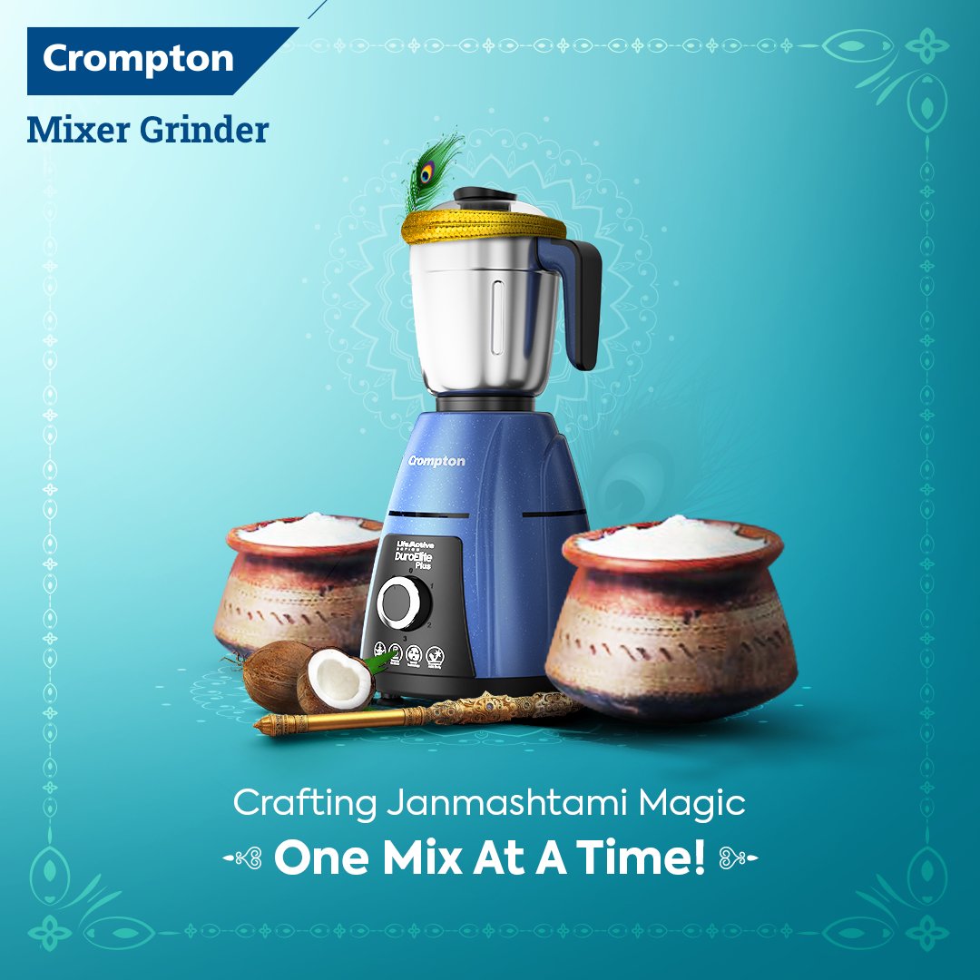 Crompton_India's tweet photo. May this Janmashtami magic blend joy, prosperity, and blessings into your life! 

Crompton wishes you a very Happy Janmashtami!

#JanmashtamiMagic #Janmashtami #MixerGrinder #MixingMadeEasy https://t.co/1D6LUaQymo