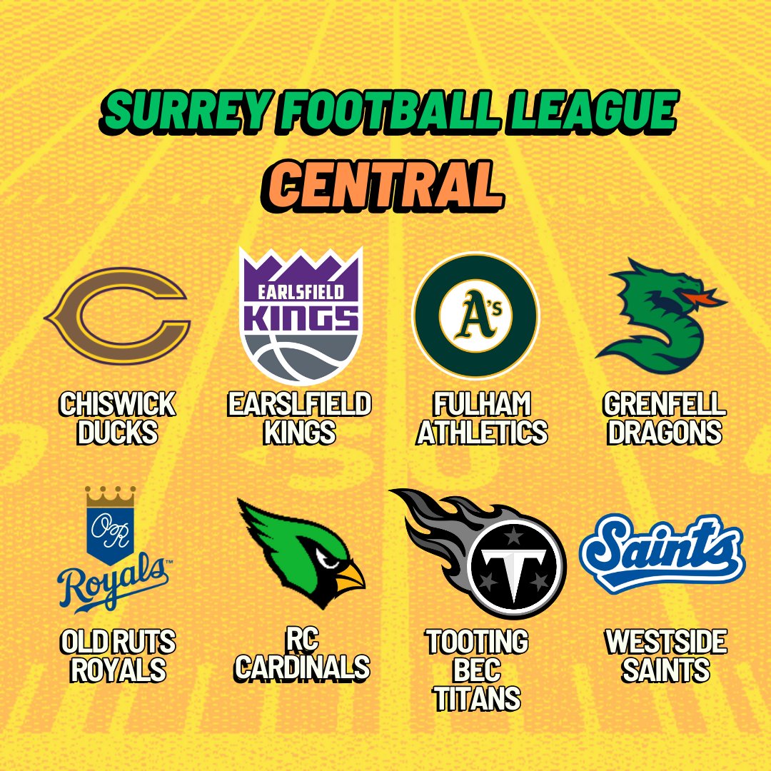 Here is the Central Division of the @ssecleague American Football Conference

@chiswickfc
@earlsfieldfc
Fulham Ath
Grenfell Ath
@oldrutsfootball
RC OB
@tootingbecfc
@westsidefc_

Who takes the crown?

#WFC #Wanderers #TheWorldsClub #Dulwich #TulseHill #football #gridiron