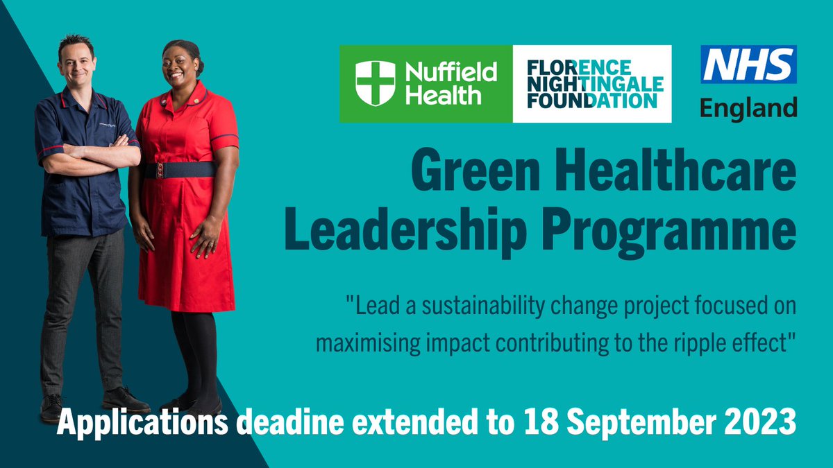 🌳Our fully-funded Green Leadership Programme, with @NuffieldHealth has an extended application deadline of 18 Sept! Open to #nurses + #midwives in the #NHS in England, and the independent sector. Find out more + apply now! bit.ly/3QP2rGN #Sustainability in #healthcare🌳