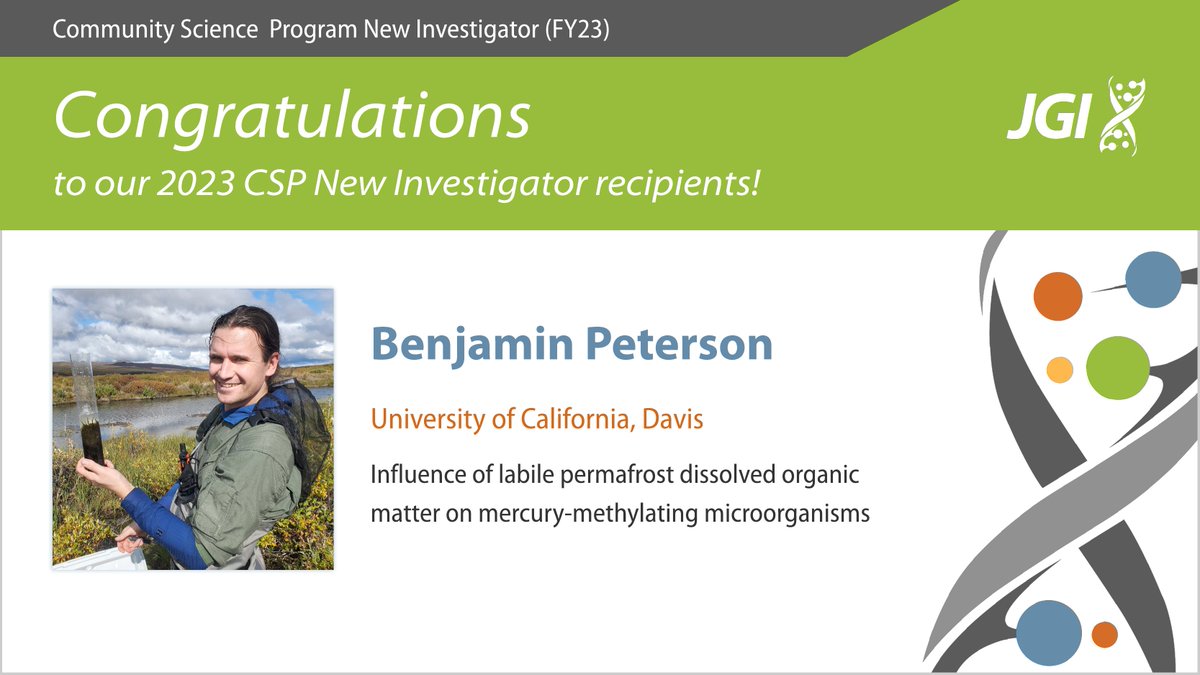 As permafrost thaws, its massive stores of mercury leach into the environment. <a href="/BigMicrobeBen/">Benjamin Peterson</a> of <a href="/UCDavis/">UC Davis</a> will use advanced microbial methods to understand the effect of permafrost-derived carbon on the microbial communities that produce toxic methylmercury.