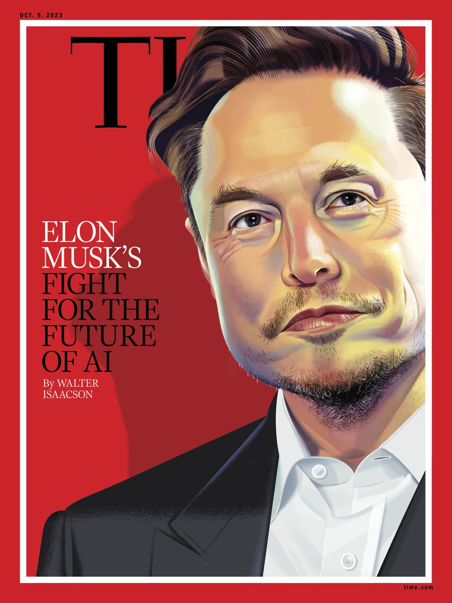 jamesvgingerich's tweet photo. #ThisDayInTechHistory. October 9, 2023. @ElonMusk appears on the cover of TIME magazine. The article by @WalterIsaacson is entitled; 'Inside Elon Musk's Struggle for the Future of #AI.' (TIME) https://t.co/SWZuRB4c0K https://t.co/DEb6nT9bS7