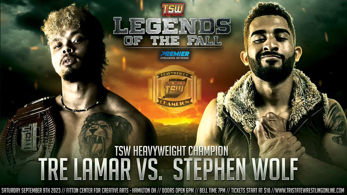 It’s Official: @TreLaMar_ will defend the TSW Heavyweight Championship against The Wolf of Wrestling @StephenWolf309 at Legends of the Fall! Don’t miss an action-packed night of pro wrestling at Hamilton’s Fitton Center this Saturday Night! Get your tickets now:…