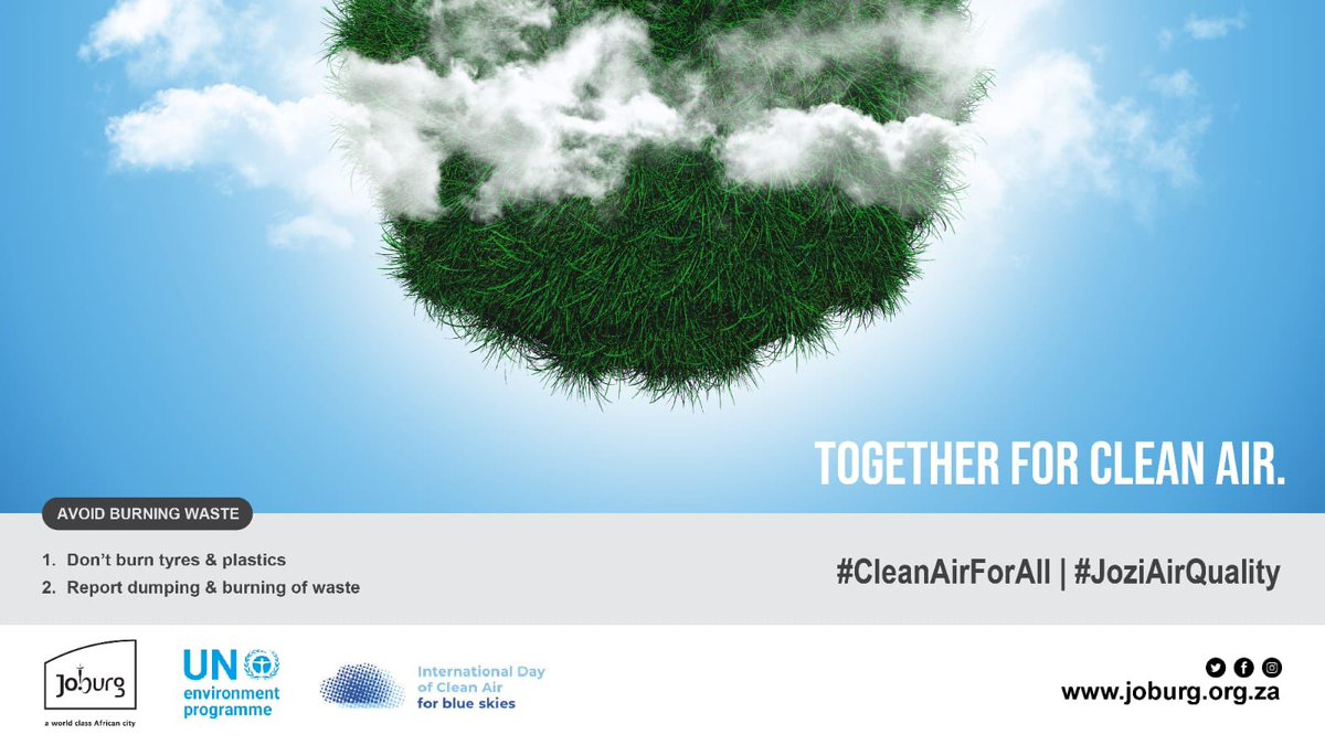 CityofJoburgZA's tweet photo. The City aims to create a platform where residents will be empowered on issues of pollution and inform and educate communities on air quality issues that impact their everyday lives. #CleanAirForAIl #JoziAirQuality ^NB https://t.co/1iJZWNR0KT