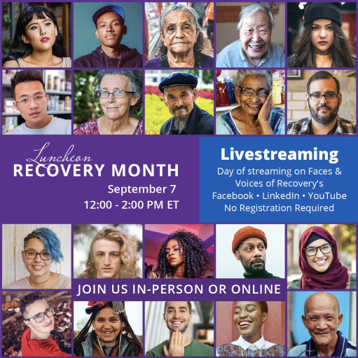 samhsagov's tweet photo. Join @FACESandVOICES @recoverymonthfv TOMORROW 9/7 from 12-2 PM ET for a powerful luncheon to launch Recovery Month! It will be livestreamed on Facebook, YouTube &amp; LinkedIn. We will celebrate strides toward recovery &amp; hear from incredible speakers. #RecoveryMonth https://t.co/33tma8Snwj