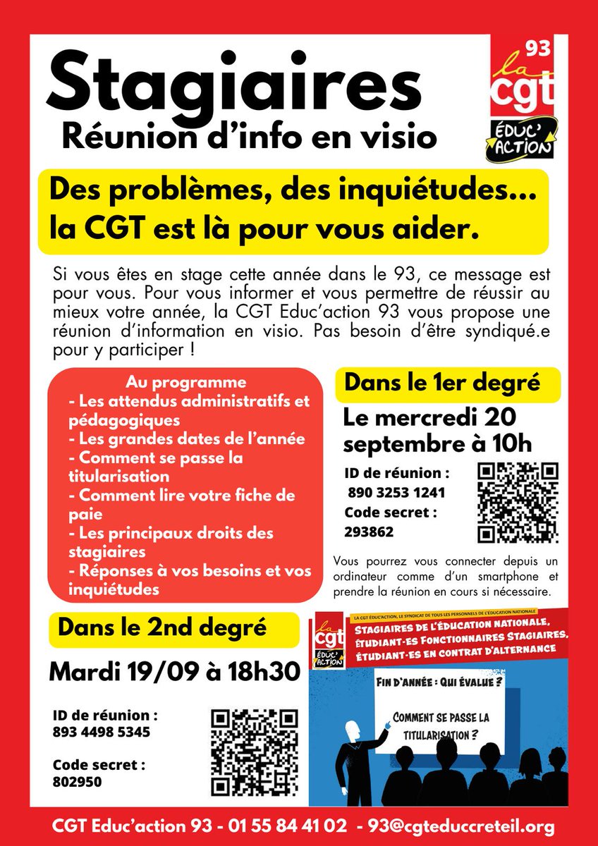 Zoe_environ's tweet photo. 🚨 STAGIAIRES 🚨
Pour la @CGTeducaction93, ce n'est pas qu'à la rentrée, mais toute l'année qu'on est à vos côtés
#rentree2023 https://t.co/tuUD5O1Qgr