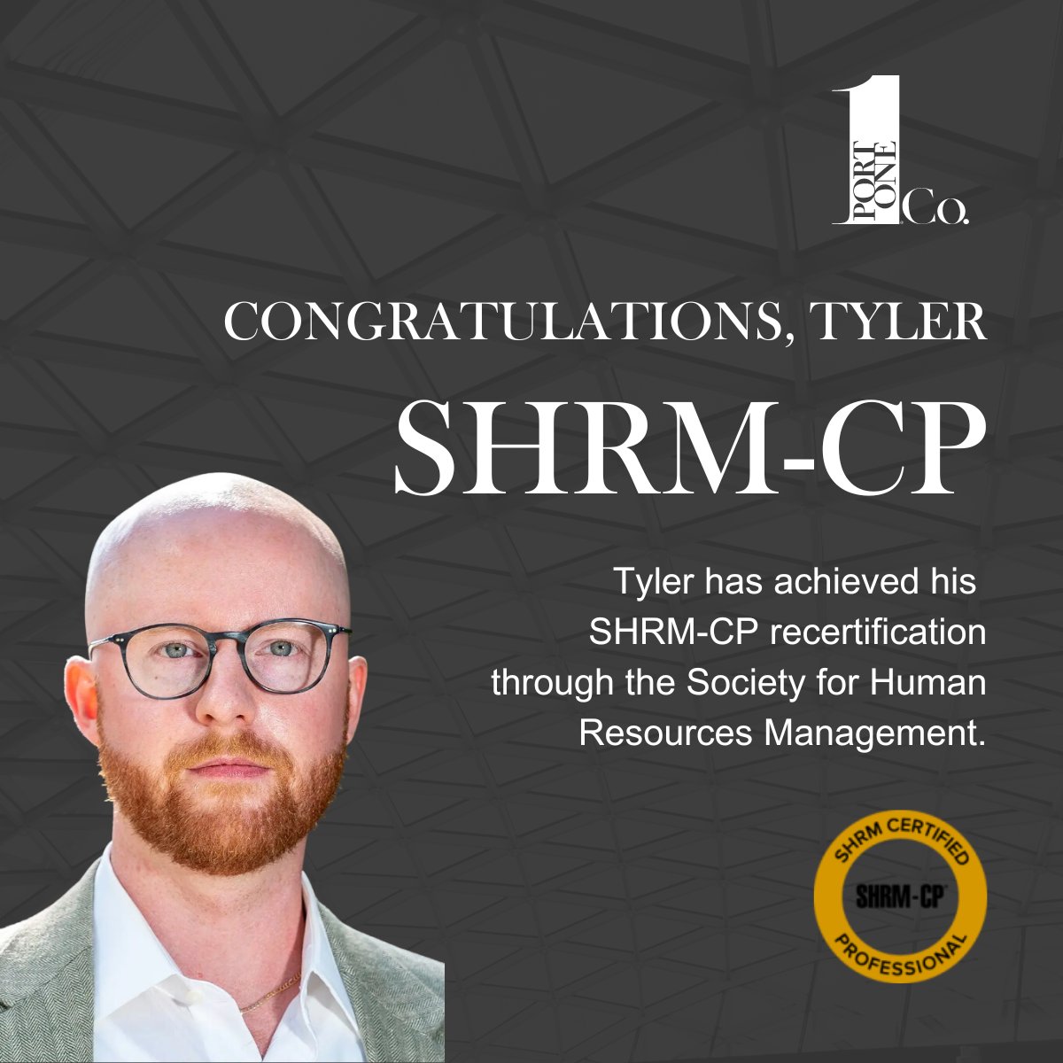 portone_co's tweet photo. Congratulations, Tyler Allen, on your SHRM-CP recertification from the #SocietyforHumanResourcesManagement. #PortOneConsulting https://t.co/AR3UdyVzwf