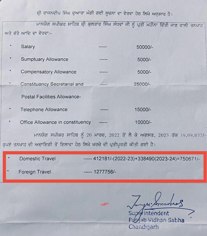 On one hand @BhagwantMann highly publicized one pension for Mla’s showcasing to save people’s money while on the other hand so called Aam Aadmi Speaker @Sandhwan has spent a whopping 20 Lacs on foreign & domestic travels apart from drawing salary etc according to Rti info by…
