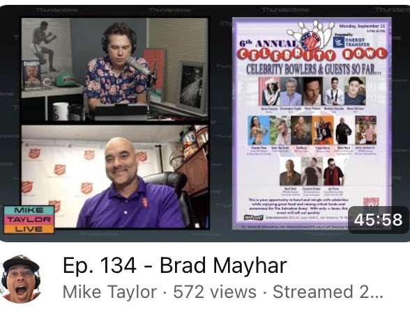 My interview from yesterday with @MikeTaylorShow is on YouTube on Mike’s channel.  We talk about how to get a lane for @salarmysatx #CelebrityBowl.