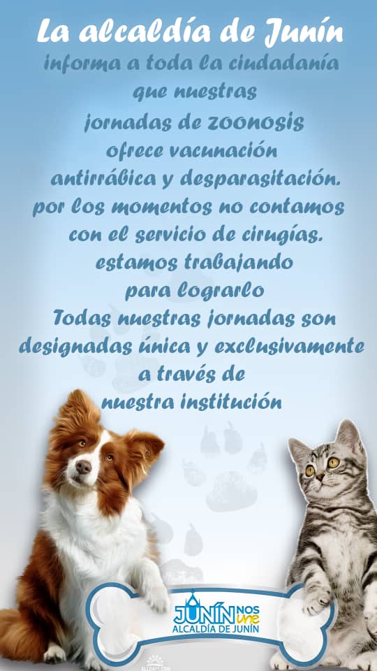 juninnosune's tweet photo. La alcaldía de Junín  informa que las jornadas de zoonosis realizadas  ofrecen sólo vacunación artiorrabica y desparasitación. https://t.co/1MmsBKjRTm