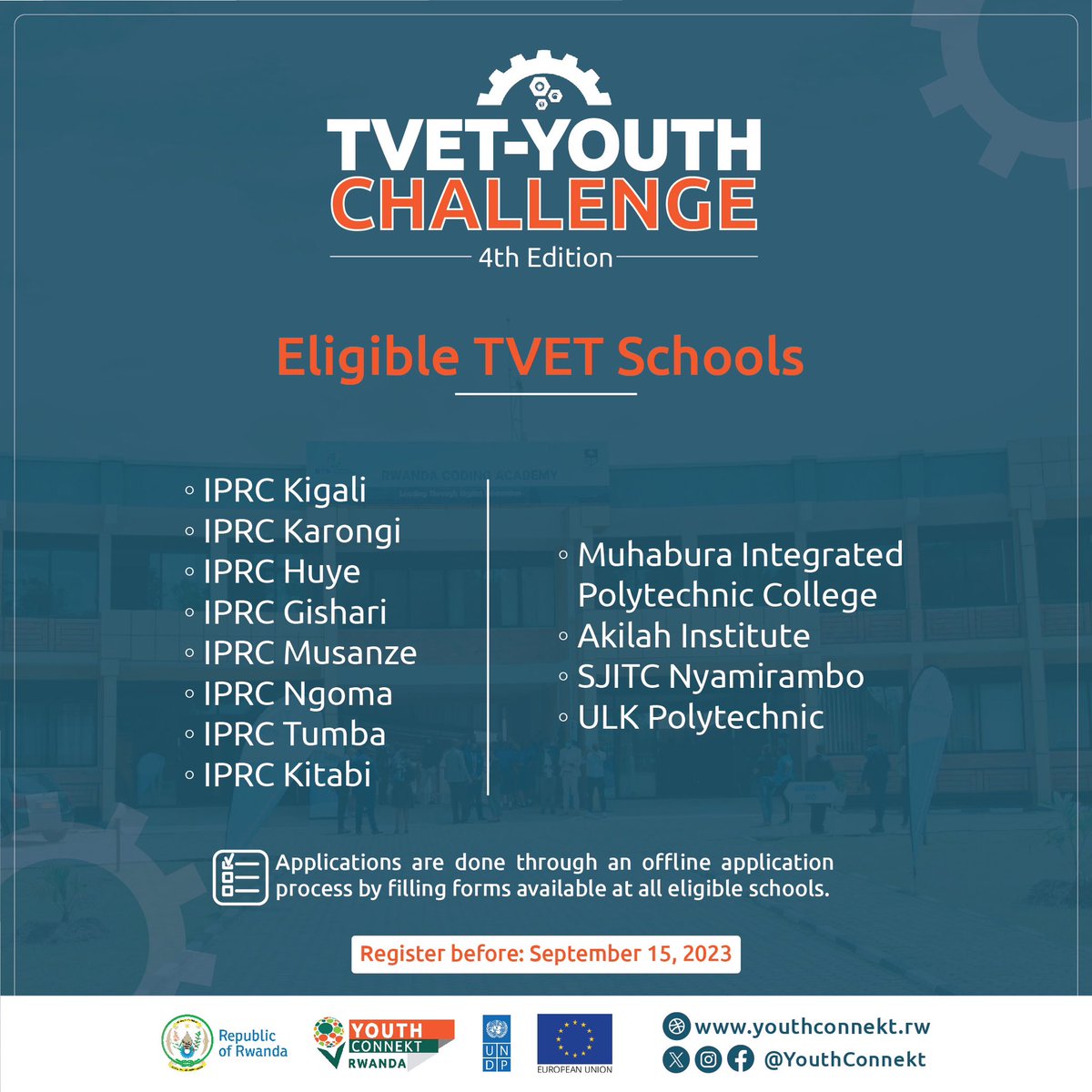 🚨Are you a young innovator, aged between 16 and 30 years old? Don’t miss out on this great opportunity for young innovators in higher learning institutions. 🗓️ Submit your project before September 15, 2023, to your school administration. #TVETYouthChallenge23 #YCA2023