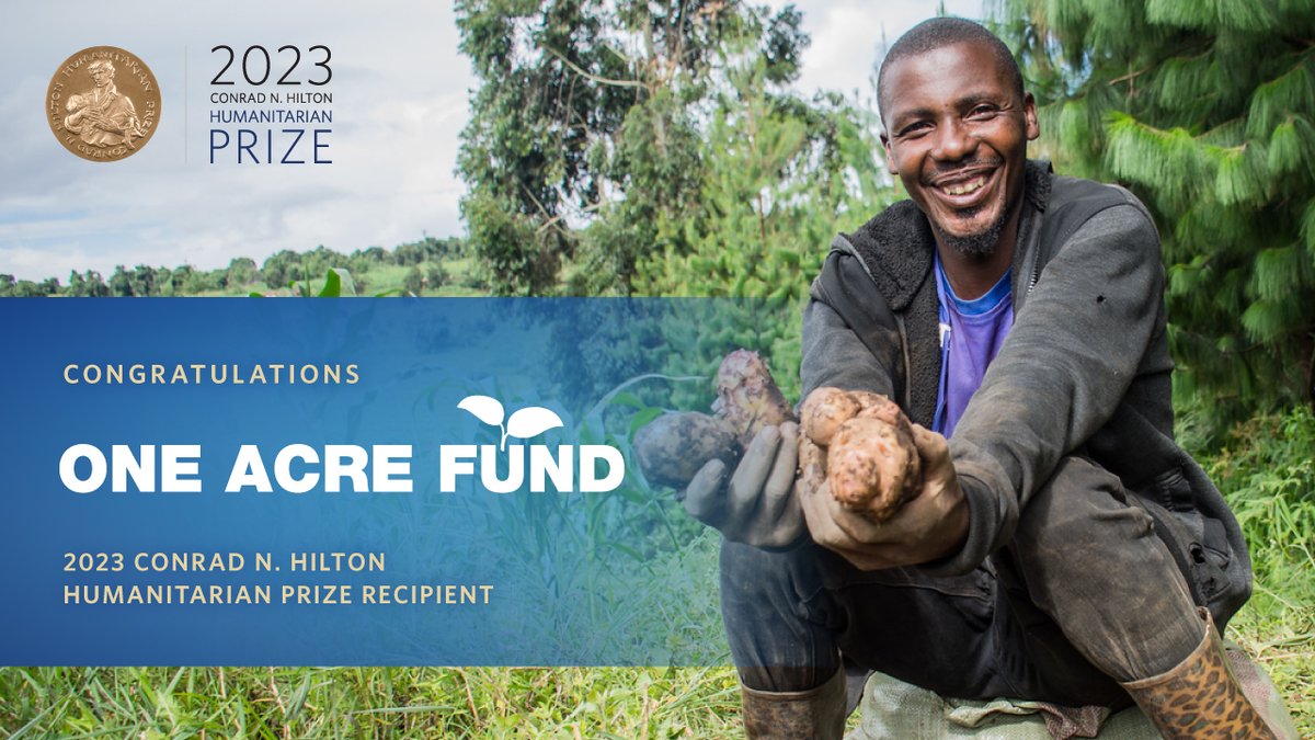 Overjoyed for <a href="/oneacrefund/">One Acre Fund</a>, the 2023 <a href="/hiltonfound/">Hilton Foundation</a> #HiltonPrize recipient, &amp; its community of hard-working African farmers!👏🏿

Together they are increasing crop yields through resilient farming practices that address #FoodInsecurity &amp; #ClimateChange. 🌱👩🏿‍🌾

hiltonfoundation.org/humanitarian-p…